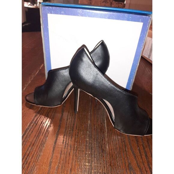 Size 10 Jolimall Black Stiletto High Heels Dress Shoes Open Toe Side - Picture 3 of 5
